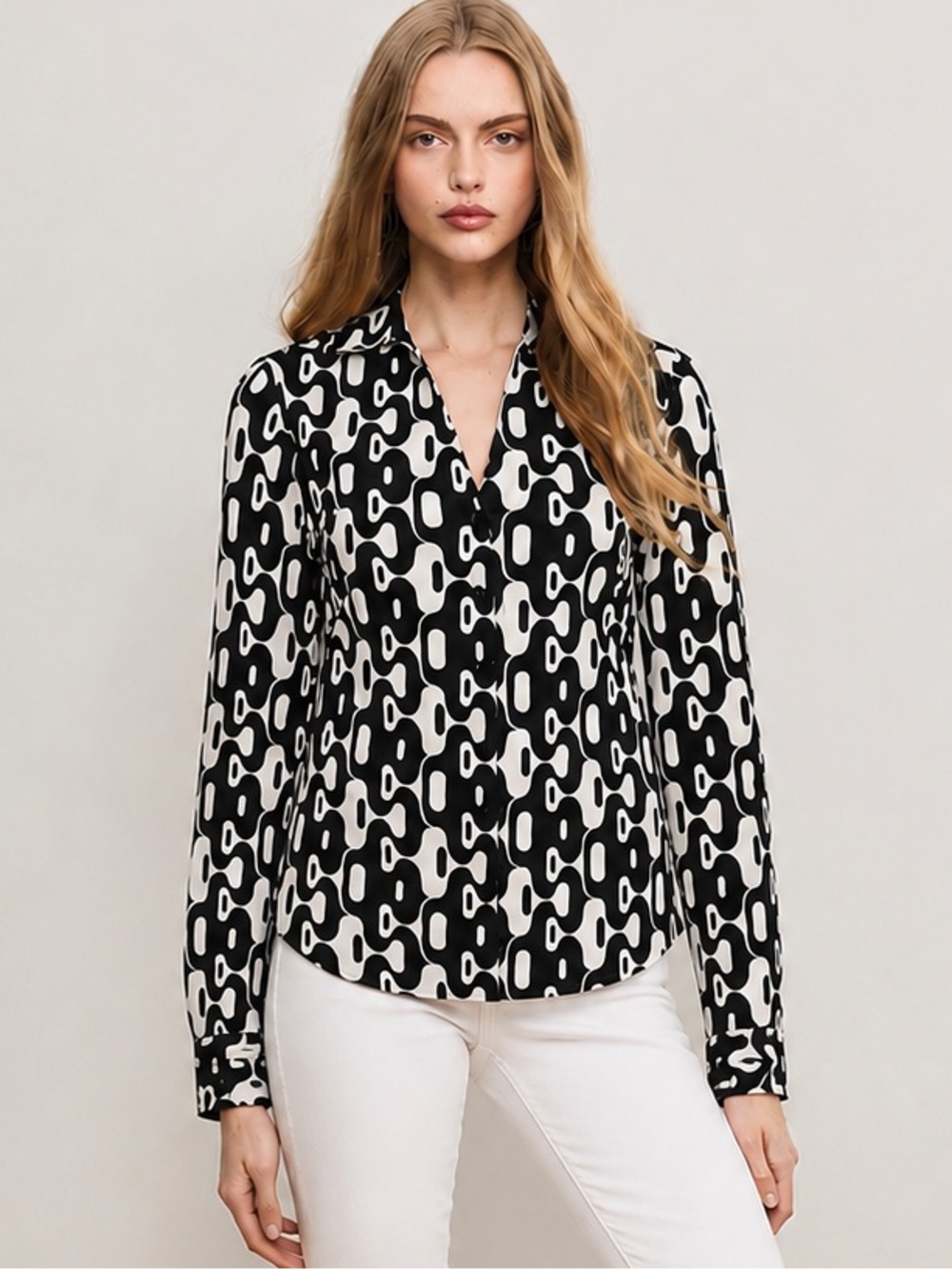 Rare 90s Stretch Knit Mod Printed Shirt